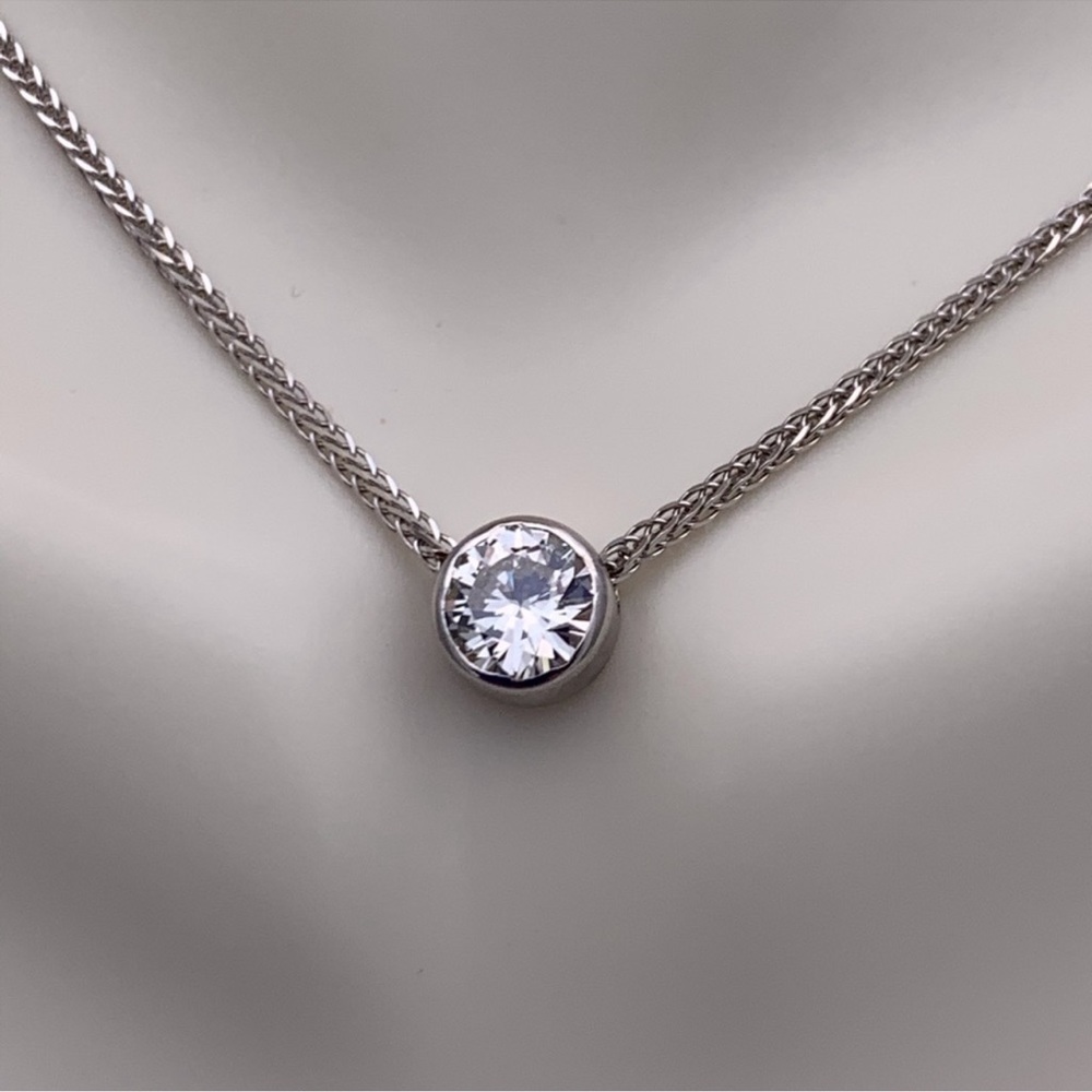 14kt w g bezel set 75ct natural diamond necklace